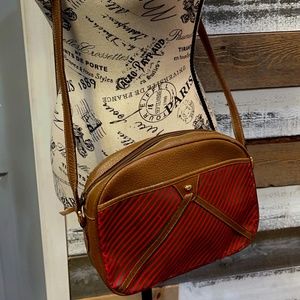 Gucci Red Green Striped Leather Canvas Crossbody